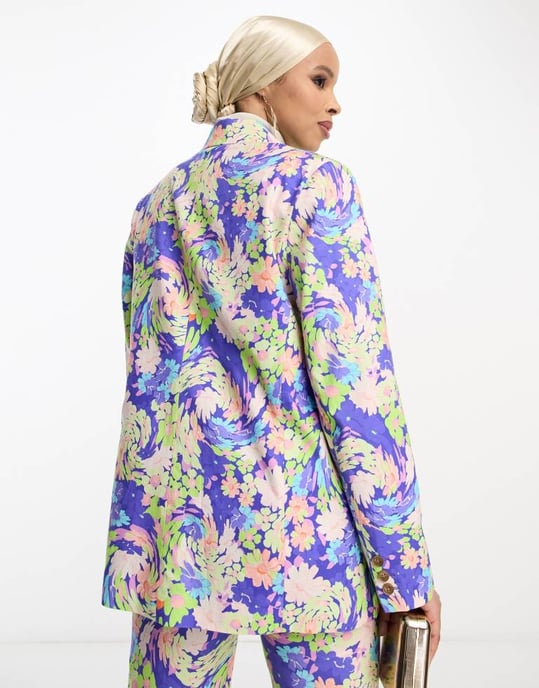 ASOS DESIGN blommig kostympappa blazer i blått - Image 3