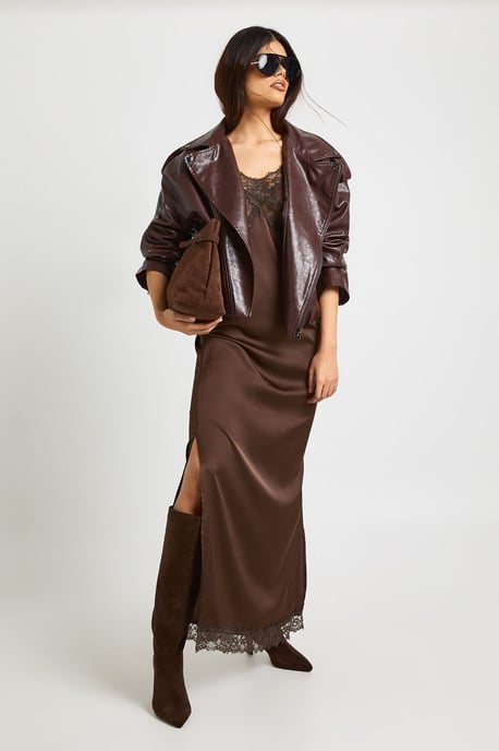 Satin Lace Mix Column Maxi Dress - Image 3