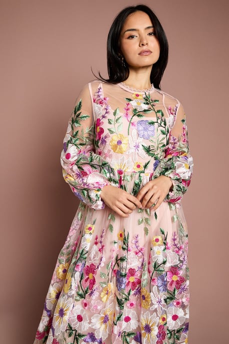 Petite Long Sleeve Embroidered Maxi Dress - Image 2