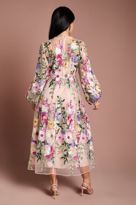 Petite Long Sleeve Embroidered Maxi Dress - Image 3
