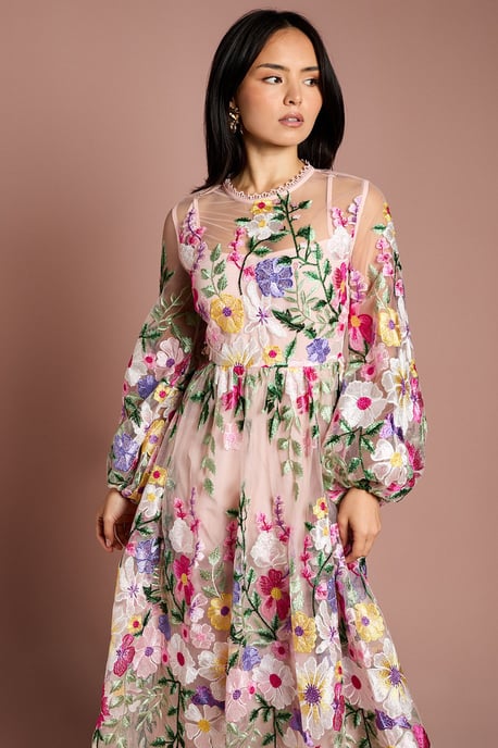 Petite Long Sleeve Embroidered Maxi Dress - Image 4