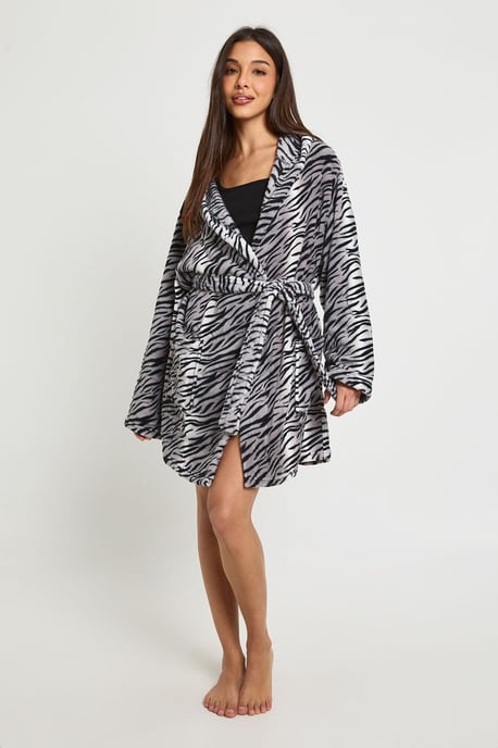 Zebra Print Hooded Mini Dressing Gown - Image 1