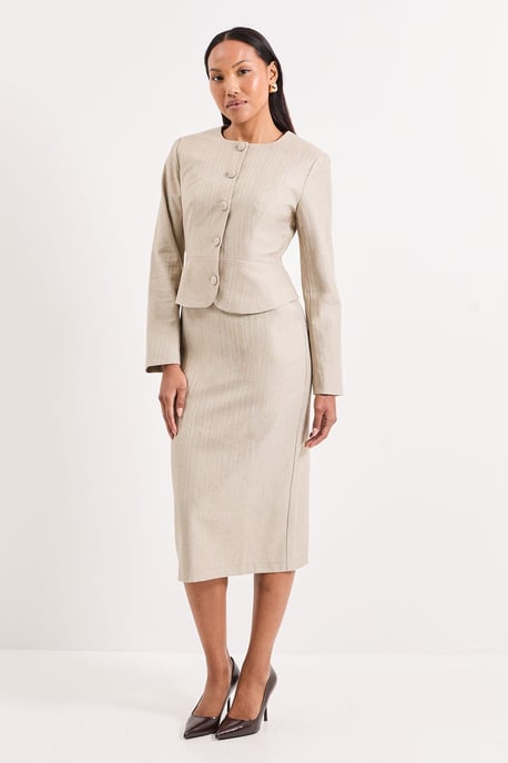Beige Stripe Detail Midi Skirt - Image 1