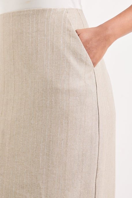 Beige Stripe Detail Midi Skirt - Image 2