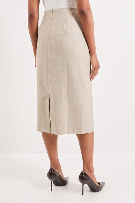 Beige Stripe Detail Midi Skirt - Image 3