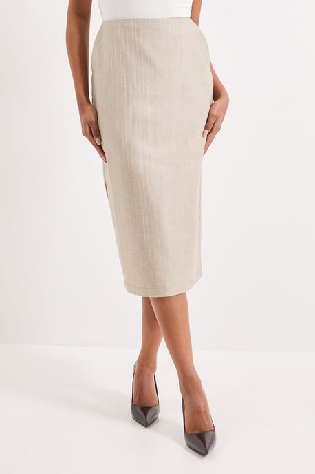 Beige Stripe Detail Midi Skirt - Image 4