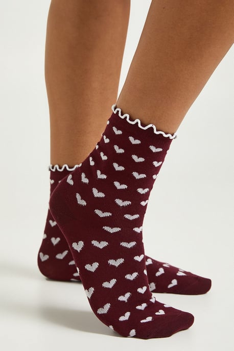 Love Heart Print Frill Socks - Image 1