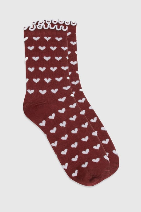 Love Heart Print Frill Socks - Image 2
