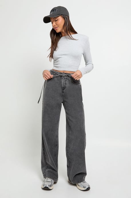 Elasticated Wide Leg Tie Waist Jean - Image 1