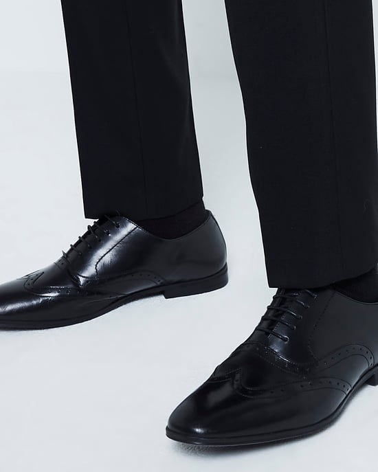 River Island Mens Oxford Brogue Shoes Black Leather Wide Fit - Image 5