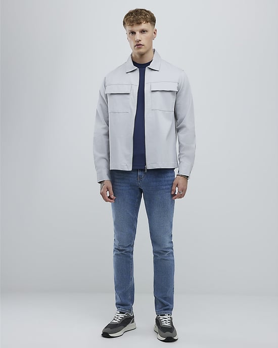 River Island Mens Overshirt Grey Regular Fit Zipper - Image 3