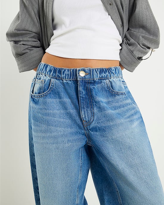 River Island Womens Barrel Jeans Petite Blue Denim Elasticated - Image 4