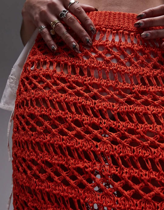 Topshop virkade maxikjol med stickning - Image 3