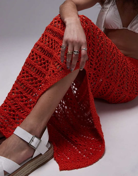 Topshop virkade maxikjol med stickning - Image 4