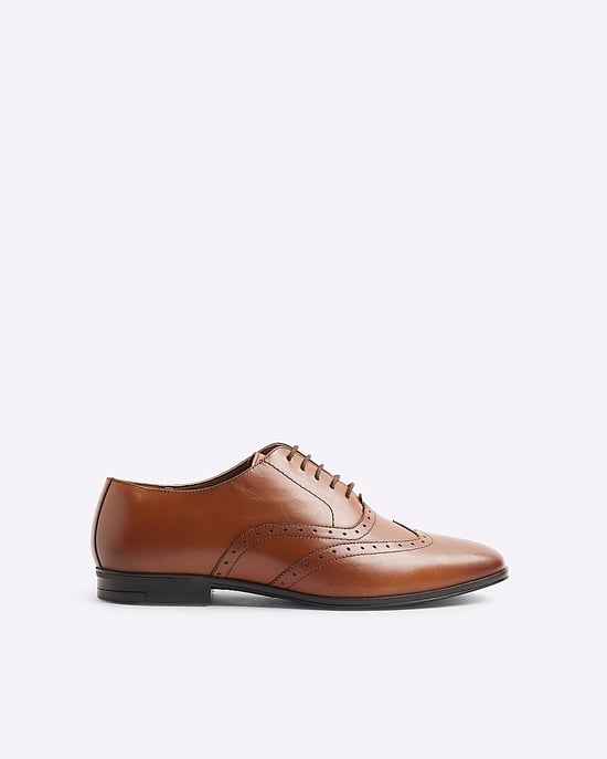 River Island Mens Brogue Shoes Brown Wide Fit Leather - Image 2