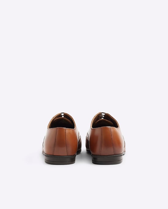 River Island Mens Brogue Shoes Brown Wide Fit Leather - Image 3