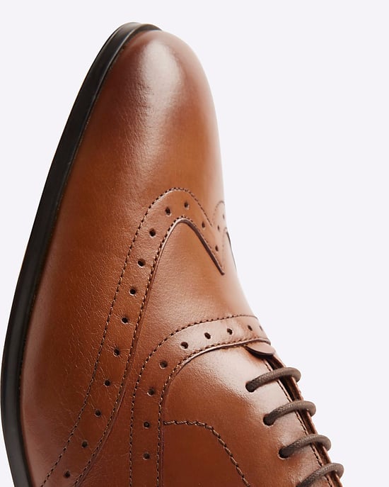 River Island Mens Brogue Shoes Brown Wide Fit Leather - Image 4