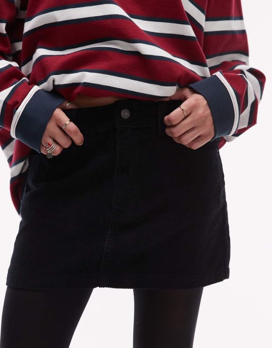 Topshop denim mini plisserad kjol i svart kord - Image 1