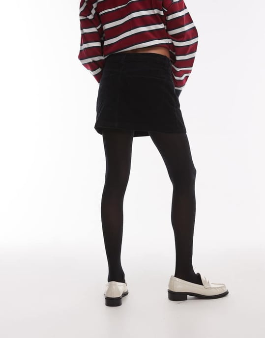 Topshop denim mini plisserad kjol i svart kord - Image 2