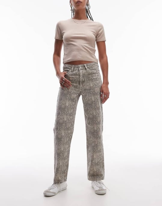 Topshop raka byxor med ormskinnstryck i flera färger - Image 3