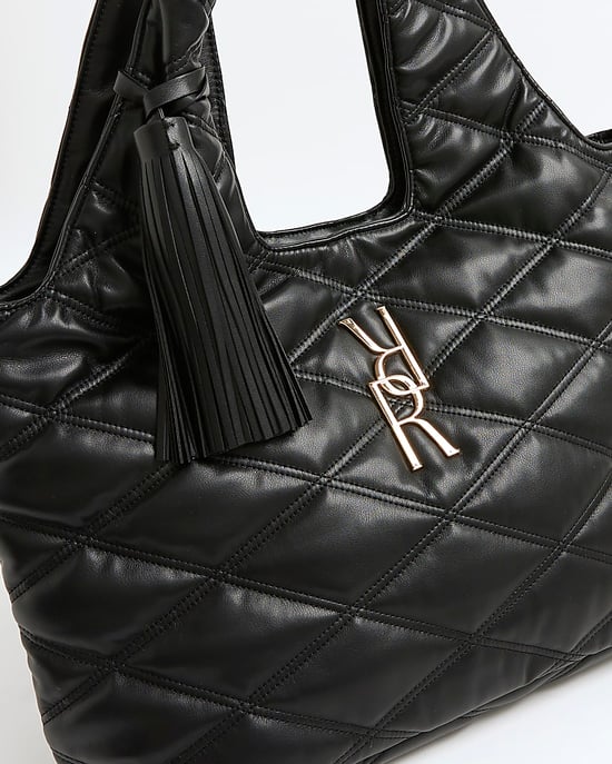 River Island Womens Slouch Bag Black Oversized Quilted Rr Tassel - Image 3