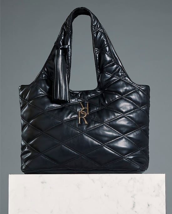 River Island Womens Slouch Bag Black Oversized Quilted Rr Tassel - Image 4