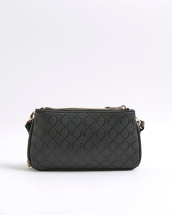 River Island Womens Crossbody Bag Black Monogram Print Chain - Image 2