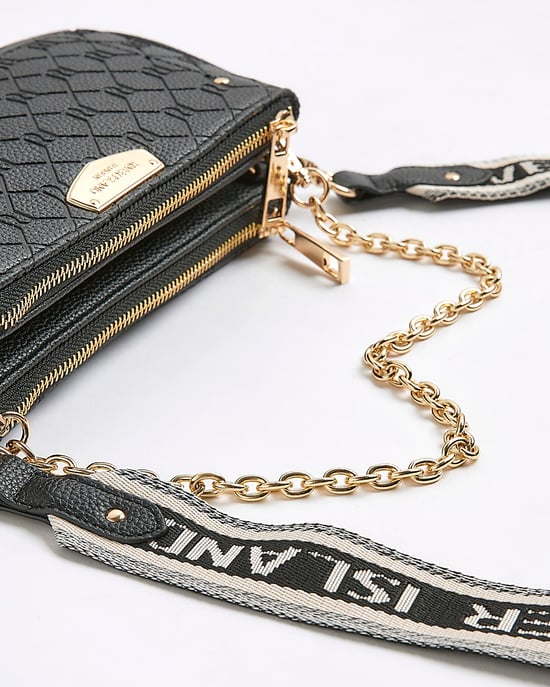 River Island Womens Crossbody Bag Black Monogram Print Chain - Image 3