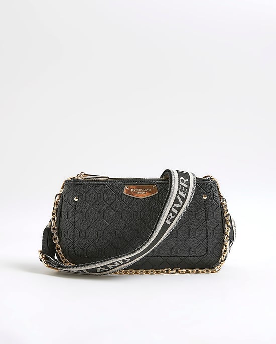 River Island Womens Crossbody Bag Black Monogram Print Chain - Image 4