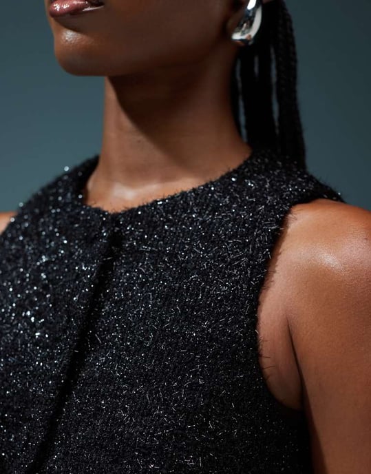ASOS DESIGN glittrande boucle höghalset västset i svart - SVART - Image 3