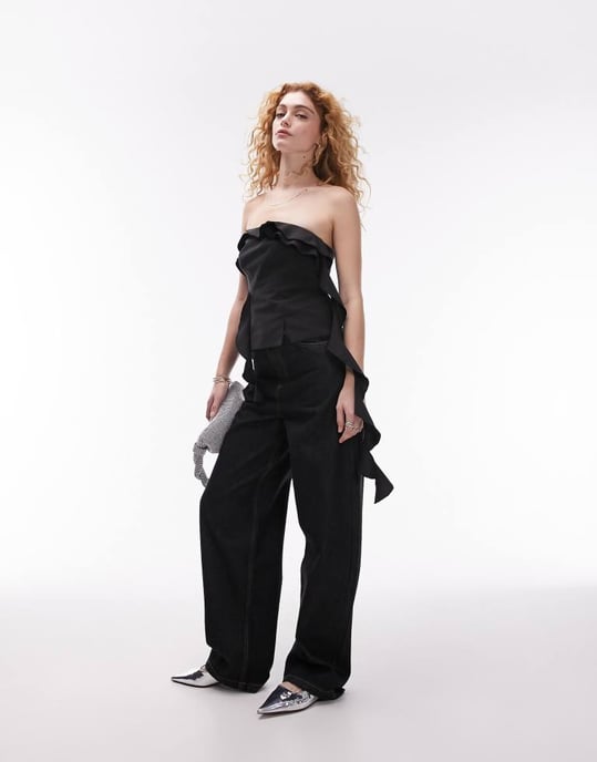 Topshop skräddarsydd frill bandeau-topp i svart - Image 4