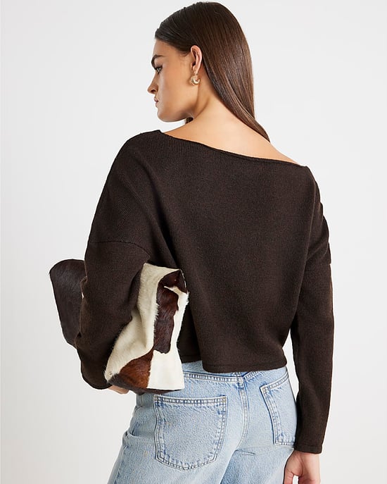 River Island Womens Jumper Brown Knitted Off The Shoulder - Image 2