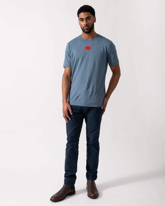 Diragolino212 HUGO Diragolino212 Label Logo Mens T-Shirt T-Shirt in Blue - Image 3