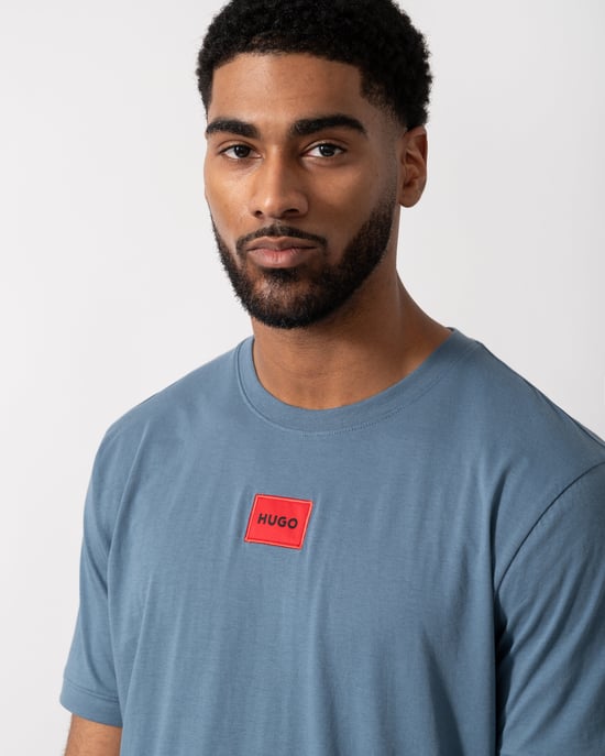 Diragolino212 HUGO Diragolino212 Label Logo Mens T-Shirt T-Shirt in Blue - Image 4