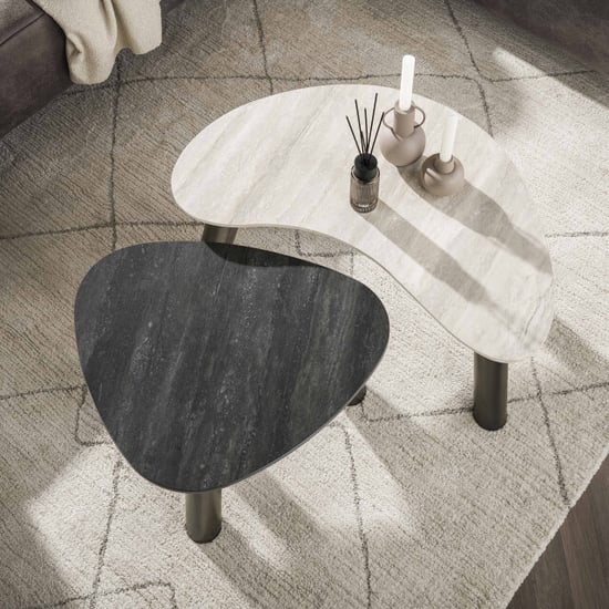 Hoyz salontafel twin organisch set van 2 3d keramiek travertin - Image 2