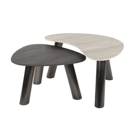 Hoyz salontafel twin organisch set van 2 3d keramiek travertin - Image 3