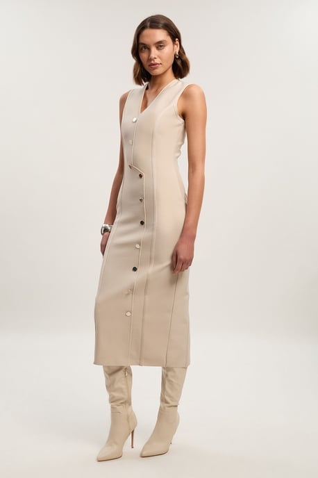 Figure Form Bandage Button Through Pencil Midi Dress - Image 1