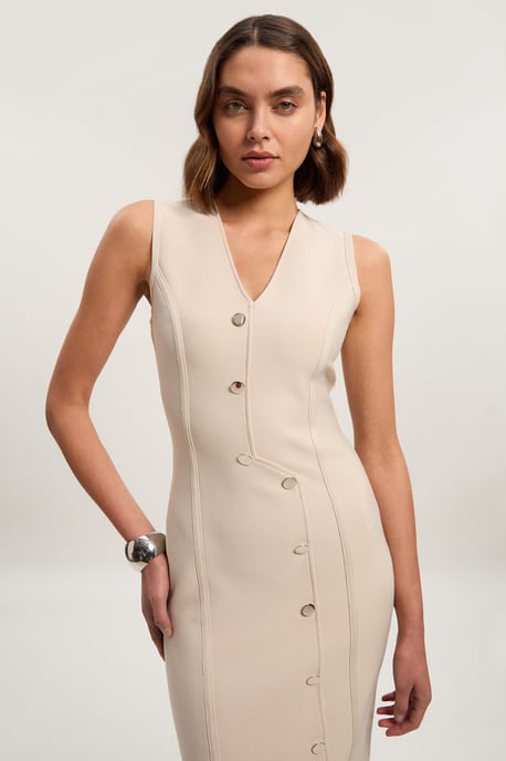 Figure Form Bandage Button Through Pencil Midi Dress - Image 2