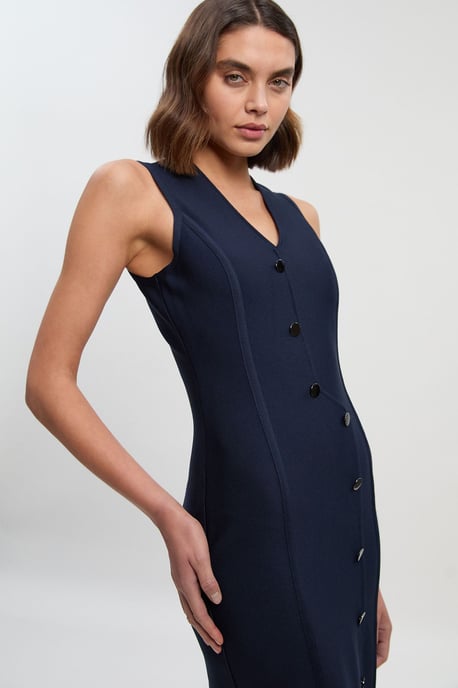 Figure Form Bandage Button Through Pencil Midi Dress - Image 1