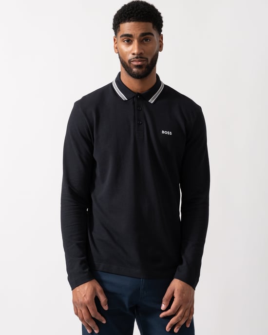 Long Sleeve Polo Shirt in Black - Image 1