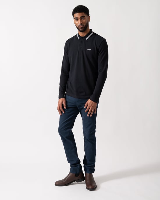 Long Sleeve Polo Shirt in Black - Image 2