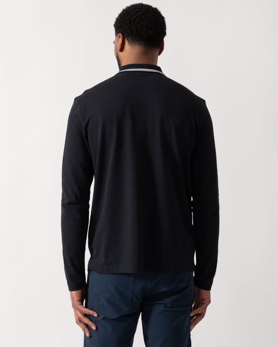 Long Sleeve Polo Shirt in Black - Image 3