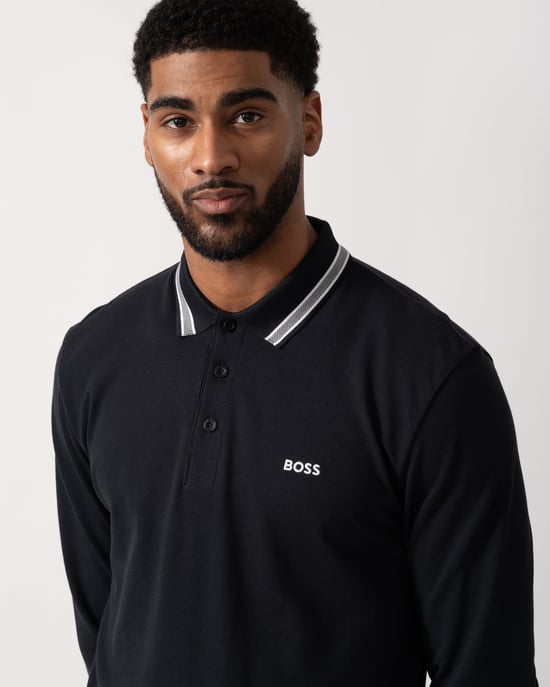 Long Sleeve Polo Shirt in Black - Image 4