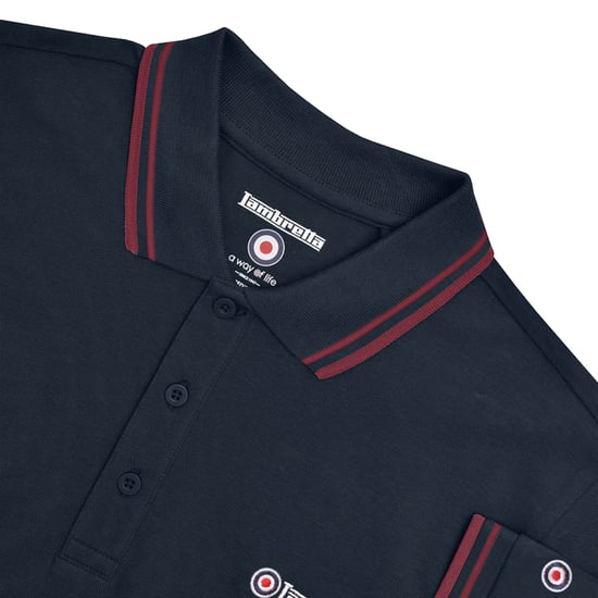 Lambretta Heren Groot en lang getipt poloshirt (Donker marine/Bourgondië) - Image 3