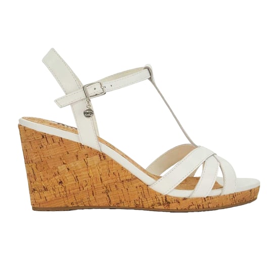 Dune London Dam/Lady Keep läder T-Bar Wedge sandaler (Vit) - Image 1