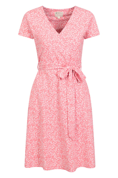 'Santorini' Women's Jersey Wrap Dress with Pockets Summer Comfy Outfit Coral - Image 1
