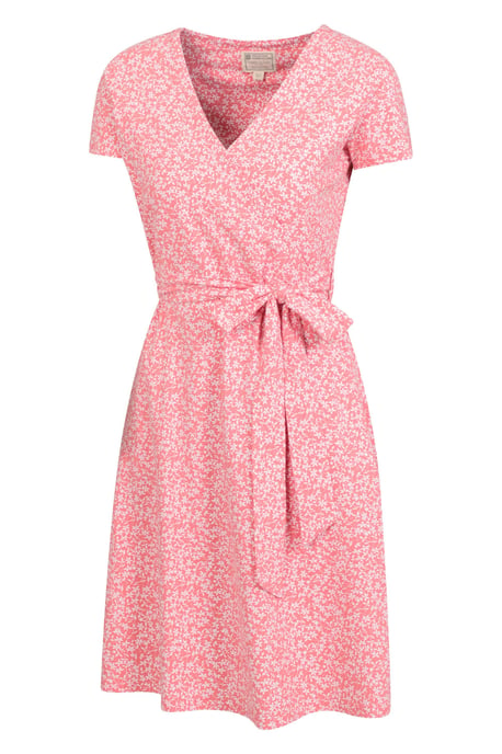 'Santorini' Women's Jersey Wrap Dress with Pockets Summer Comfy Outfit Coral - Image 3