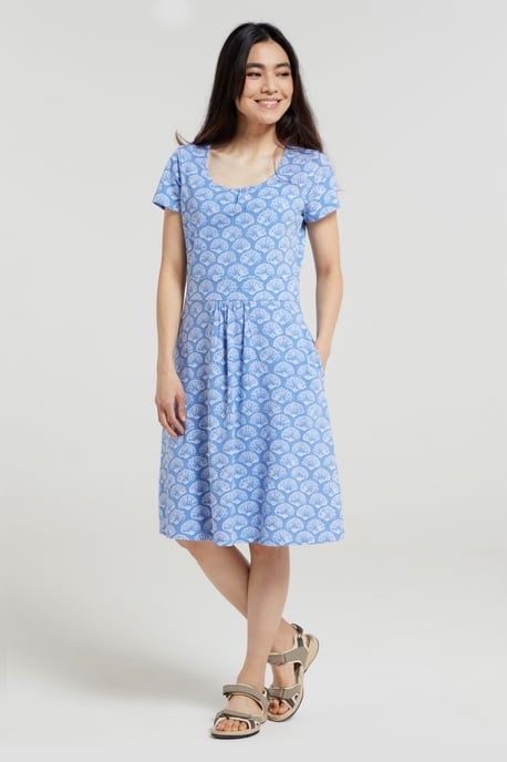 Orchid Patterned Women's UV Summer Dress with Side Pockets Holiday Beach Dress Light Blue - Image 2