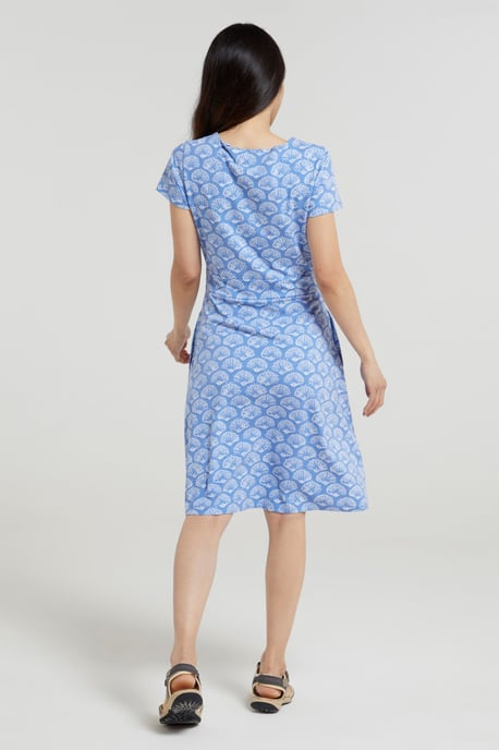 Orchid Patterned Women's UV Summer Dress with Side Pockets Holiday Beach Dress Light Blue - Image 3