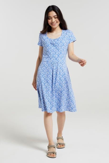 Orchid Patterned Women's UV Summer Dress with Side Pockets Holiday Beach Dress Light Blue - Image 4